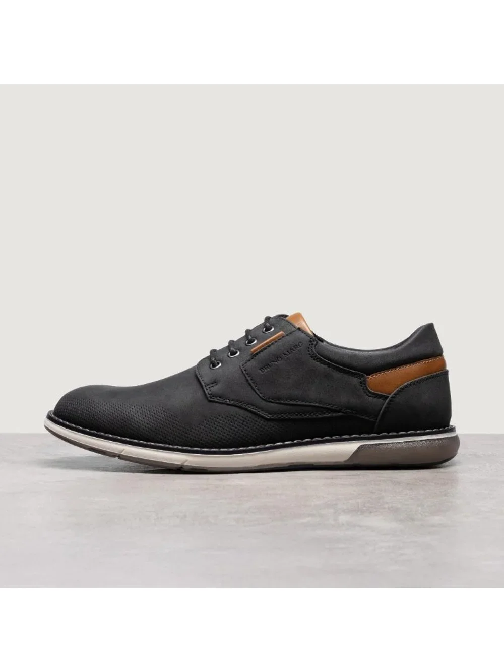 Men's Black-Waxy Shock-absorbent Perforated Synthetic Leather Oxford Derby Shoes